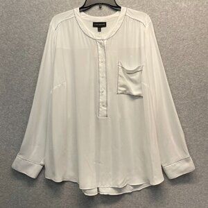 Lane Bryant Popover Blouse‎ Womens Plus 22/24 White Lightweight Semi-Sheer